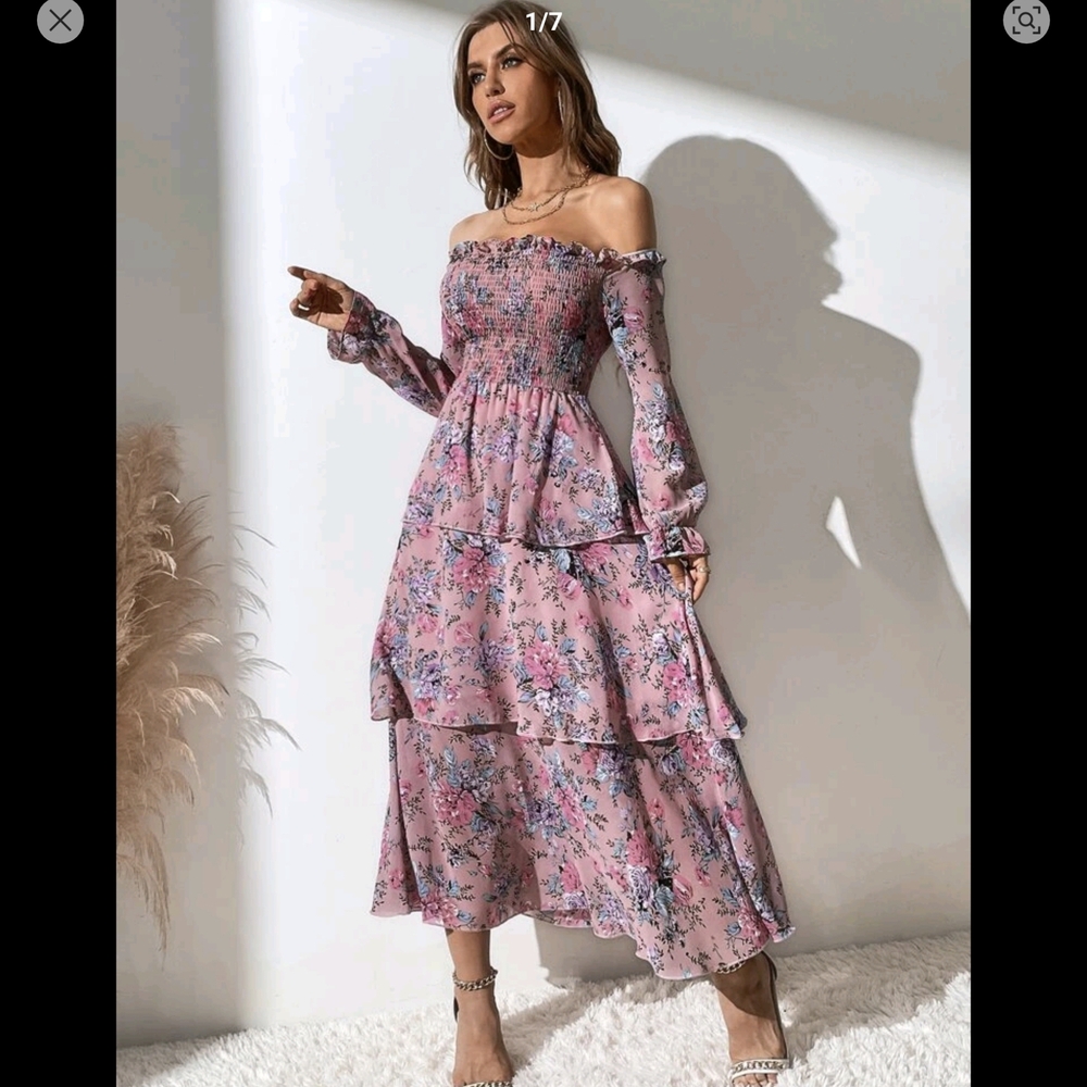 Floral Off-Shoulder Pink Dress